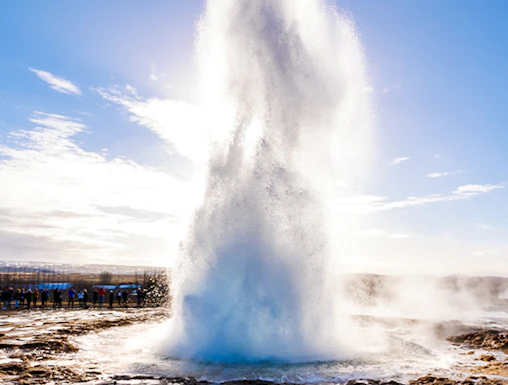 Geyser eruption at Strokkur on Reykjavik to Golden Circle tour, Iceland.