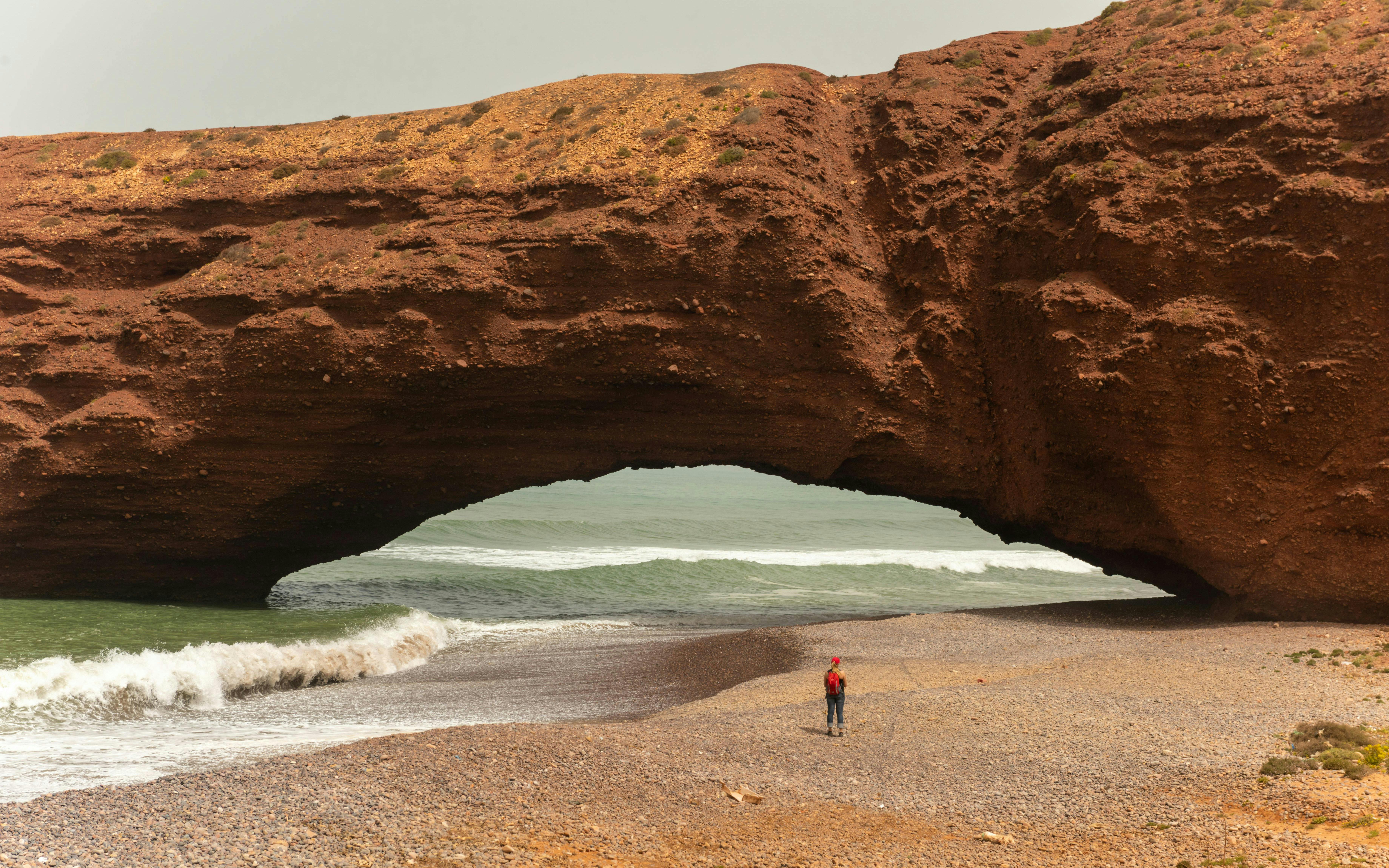 Natural arch at Legzira Beach on the Atlantic coast, Morocco.