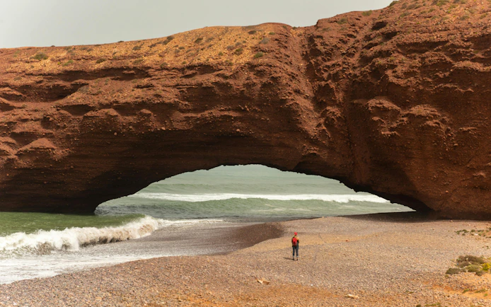 Natural arch at Legzira Beach on the Atlantic coast, Morocco.