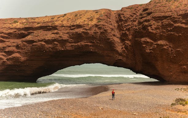 Natural arch at Legzira Beach on the Atlantic coast, Morocco.