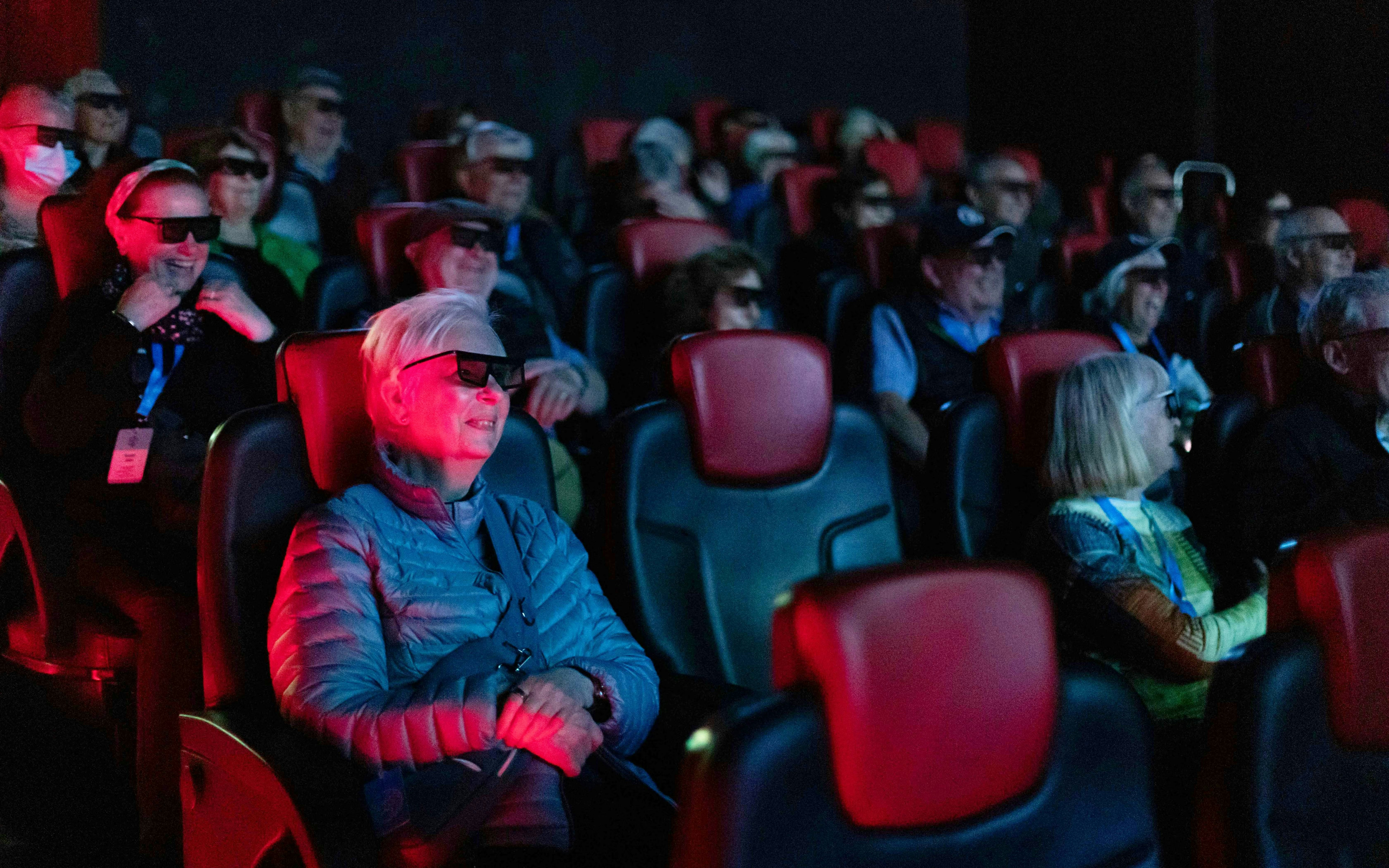 Guests wearing 3D glasses enjoying a 4D experience at the International Antarctic Centre, Christchurch.