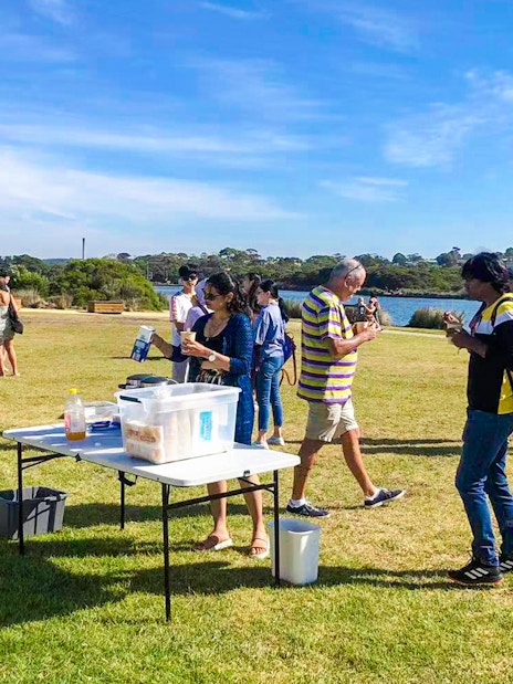 Visitors enjoying morning tea on the Great Ocean Road tour near Melbourne.