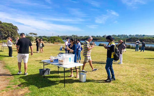 Visitors enjoying morning tea on the Great Ocean Road tour near Melbourne.