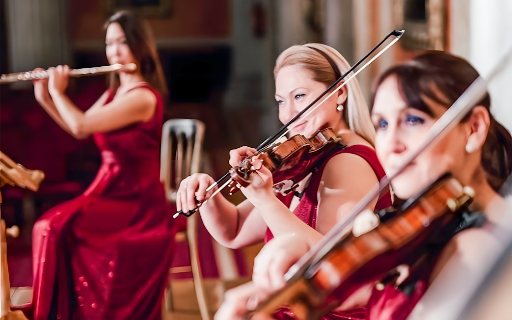 Musicians performing at Vienna Residence Orchestra concert in Old Stock Exchange Palace.