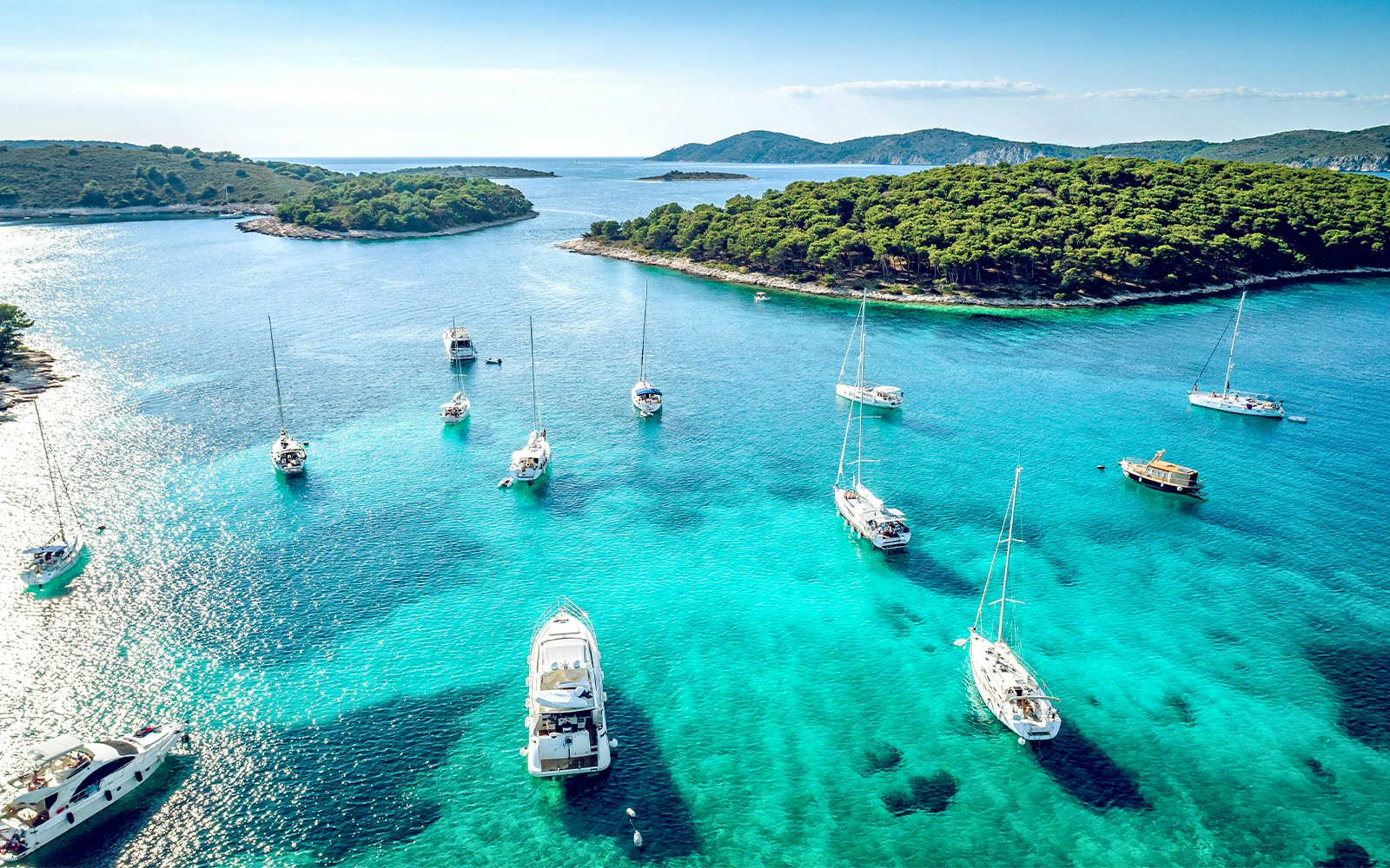 Sailboats anchored near Paklinski Islands, Hvar, Croatia.