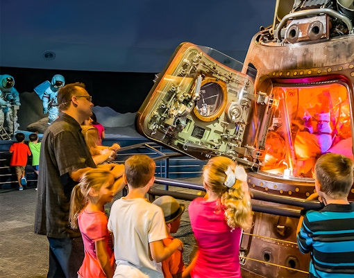 Kids at the interactive exhibits at the Houston Space center