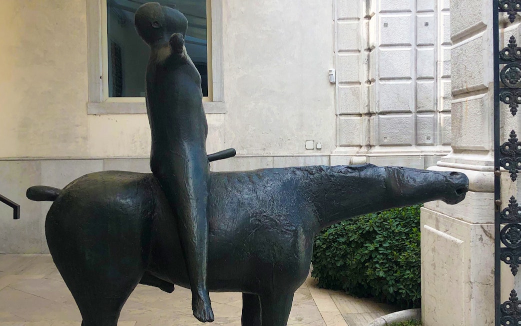 Sculpture of a figure on horseback at Peggy Guggenheim Collection, Venice.