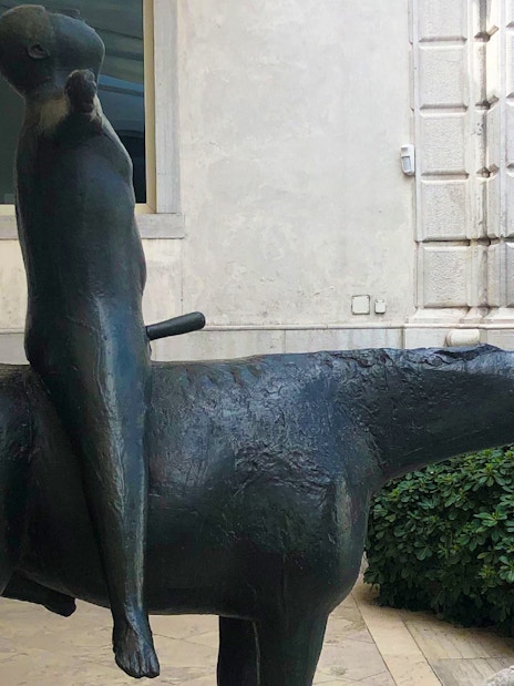 Sculpture of a figure on horseback at Peggy Guggenheim Collection, Venice.