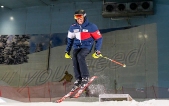 Man skiing indoors at Ski Dubai Slope.