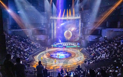 Acrobats performing at La Perle by Dragone in Dubai theater.