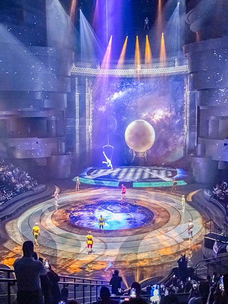 Acrobats performing at La Perle by Dragone in Dubai theater.