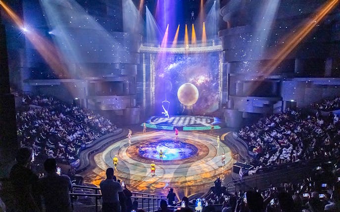 Acrobats performing at La Perle by Dragone in Dubai theater.