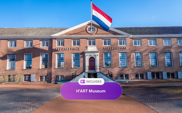 Hermitage Museum entrance in Amsterdam with Dutch flag, included in I Amsterdam City Card.