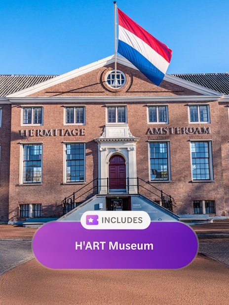 Hermitage Museum entrance in Amsterdam with Dutch flag, included in I Amsterdam City Card.