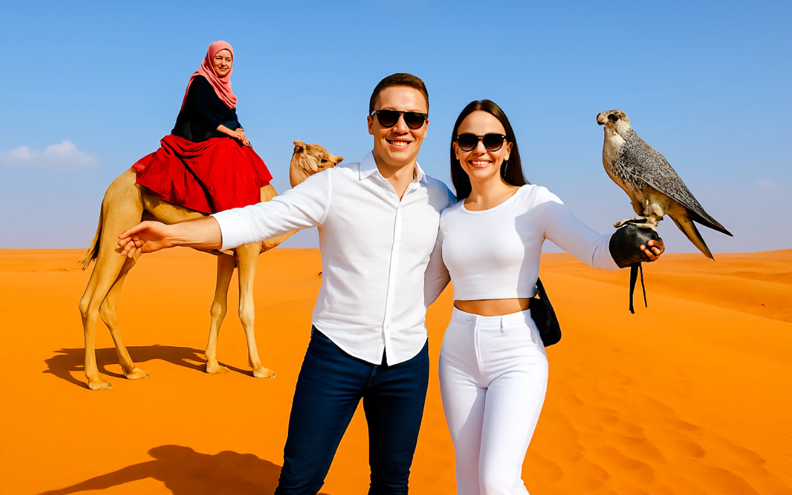 Abu Dhabi Desert Safari with Cantral / Home / Hotel Pickup, Camel Ride, Sandboarding and BBQ Dinner