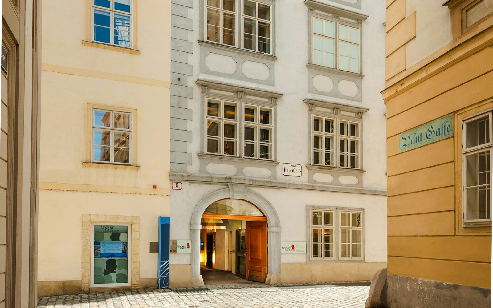 Entrance to Mozarthaus in Vienna's historic district.