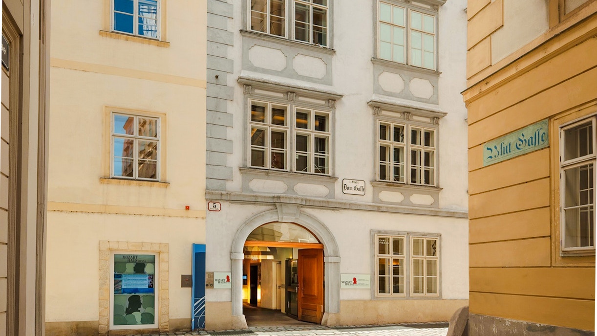 Entrance to Mozarthaus in Vienna's historic district.
