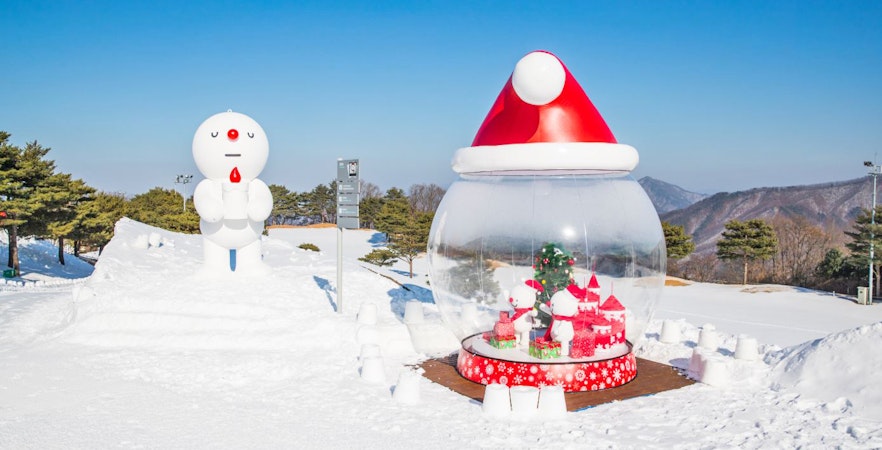 Snowman and festive display at Vivaldi Park Ski Resort, South Korea.