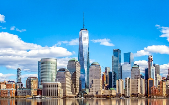 New York City skyline featuring One World Trade Center.