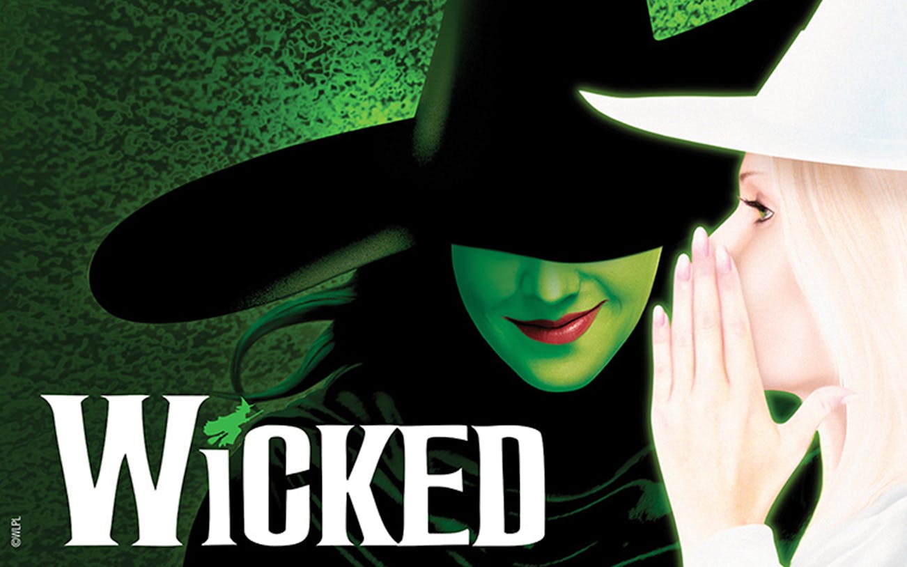 Wicked musical poster featuring two characters in London.