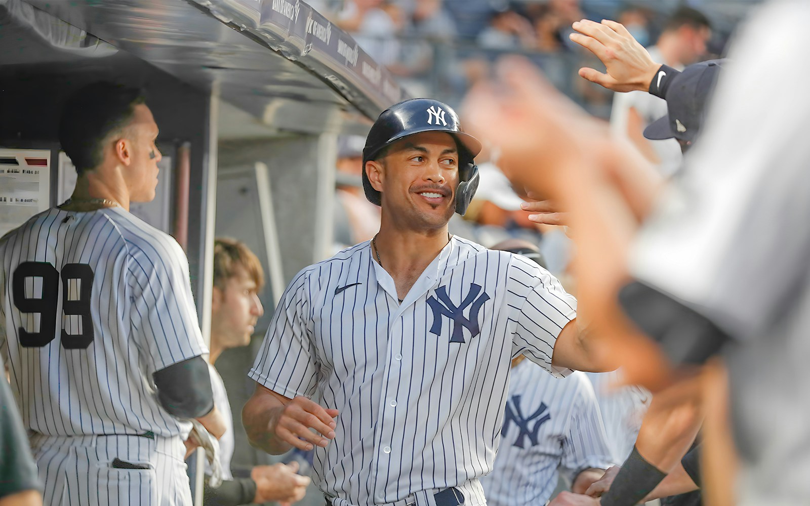 Yankees player in dugout 
