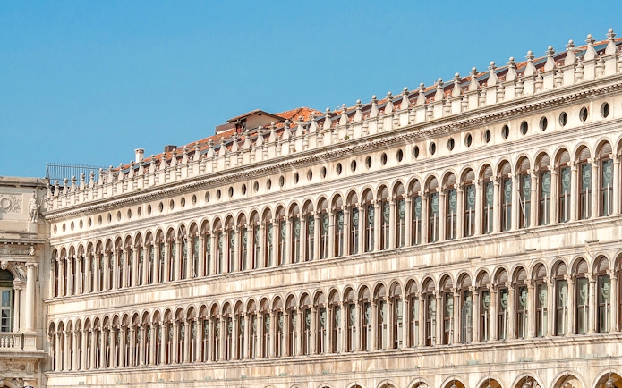 National Archaeological Museum facade with arched windows, Venice.