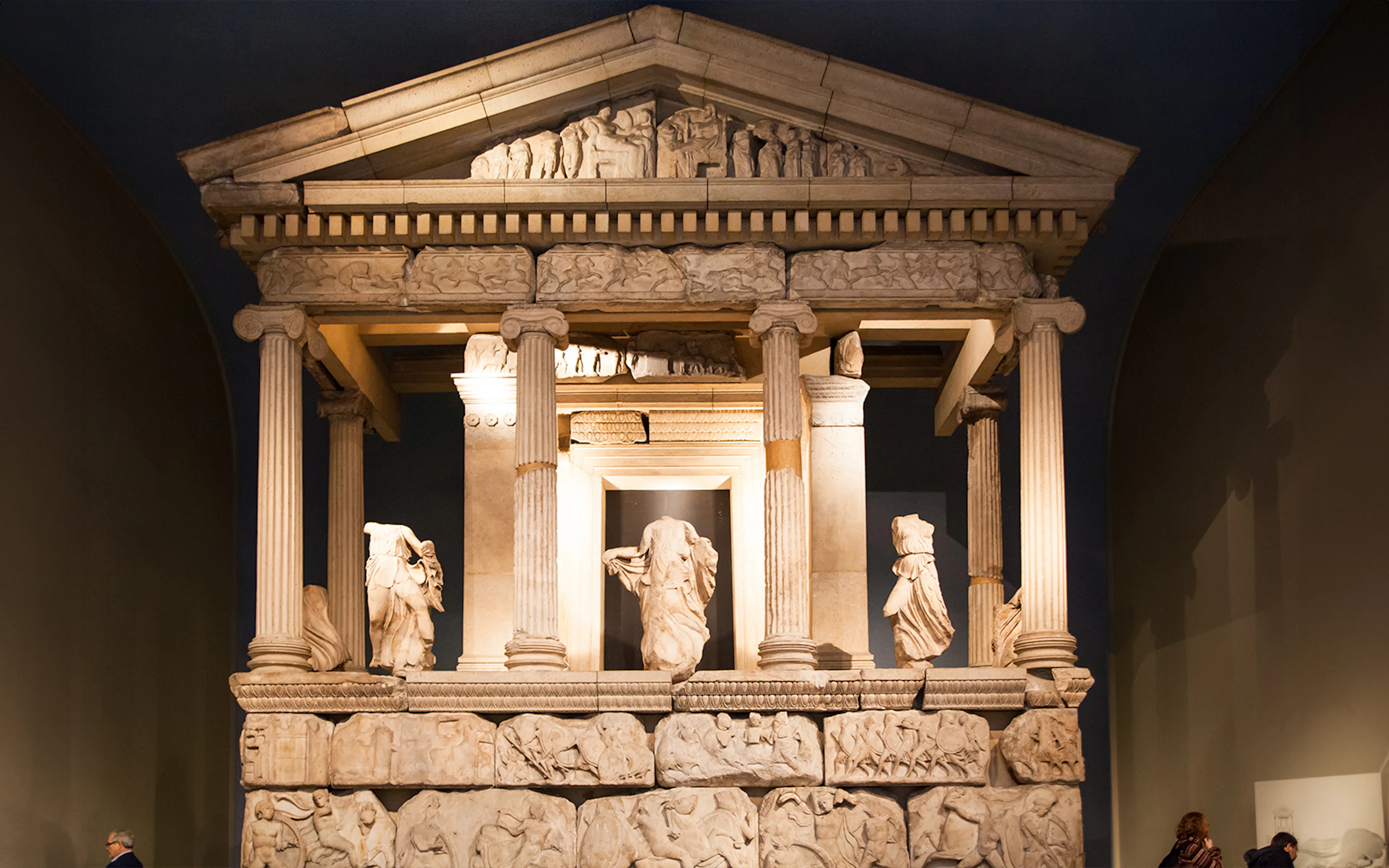 Parthenon sculptures displayed in the British Museum exhibit.