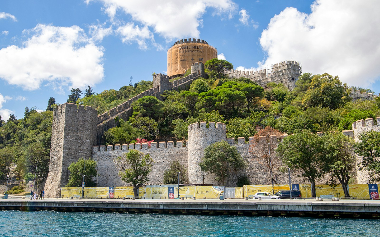 Rumeli Hisar fortress with stone walls and towers in Istanbul, Turkey.