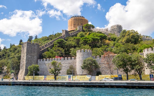 Rumeli Hisar fortress with stone walls and towers in Istanbul, Turkey.