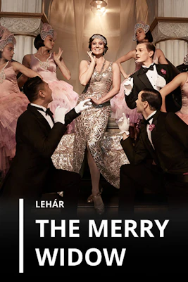 The Merry Widow cast in elegant costumes on stage