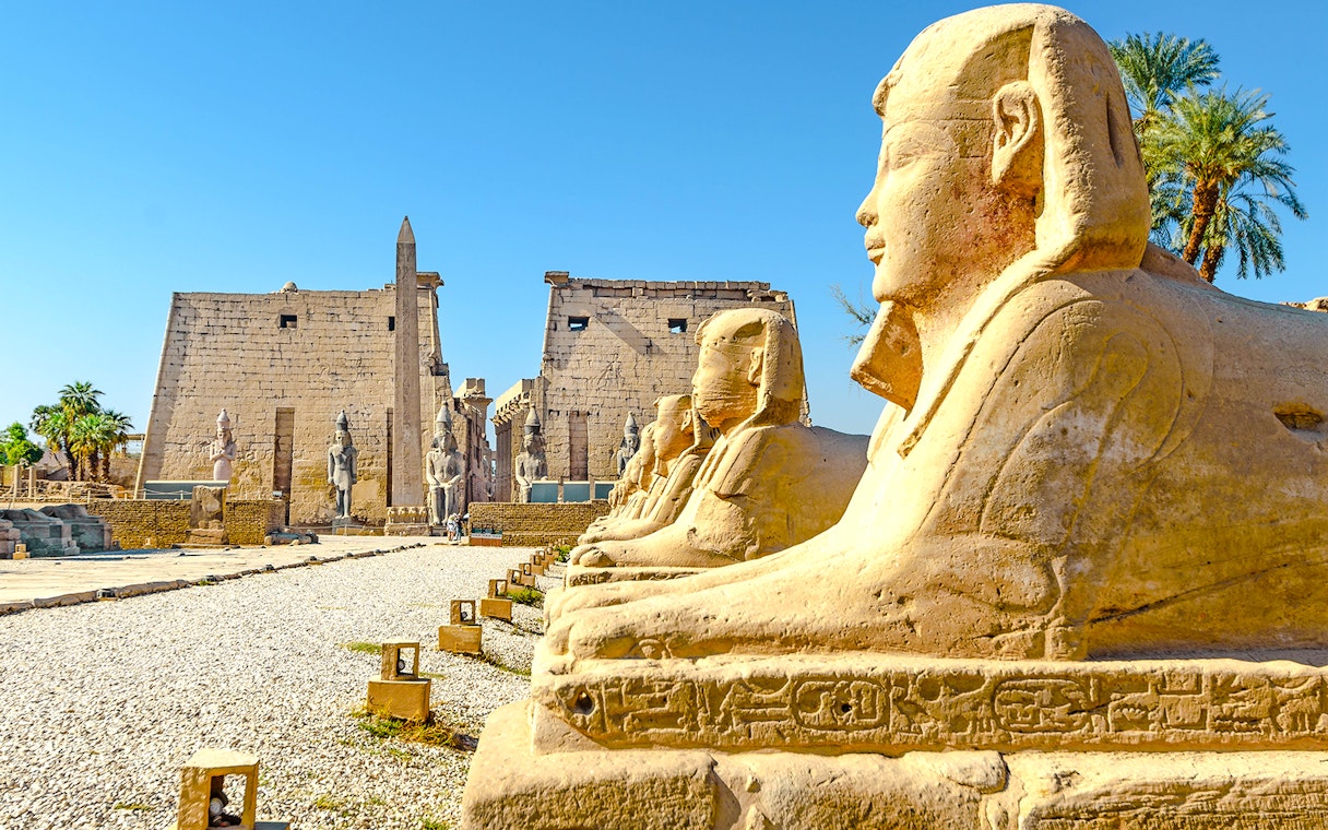 Row of sphinxes leading to the Temple of Luxor, Egypt.