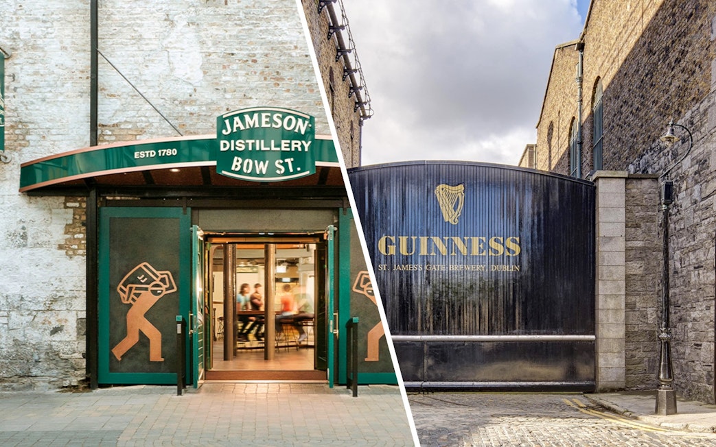 Jameson Distillery entrance and Guinness Storehouse gate in Dublin.