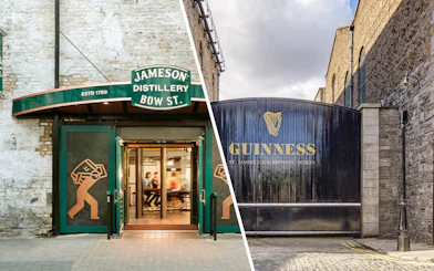 Jameson Distillery entrance and Guinness Storehouse gate in Dublin.