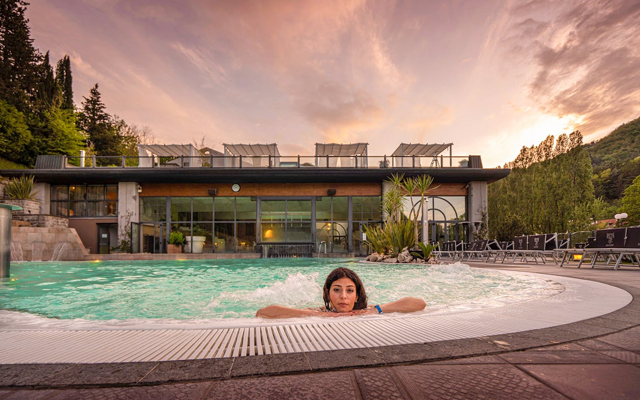 Ròseo Euroterme Thermal Pools, Rimini, Italy, with guests enjoying the thermal pool experience.