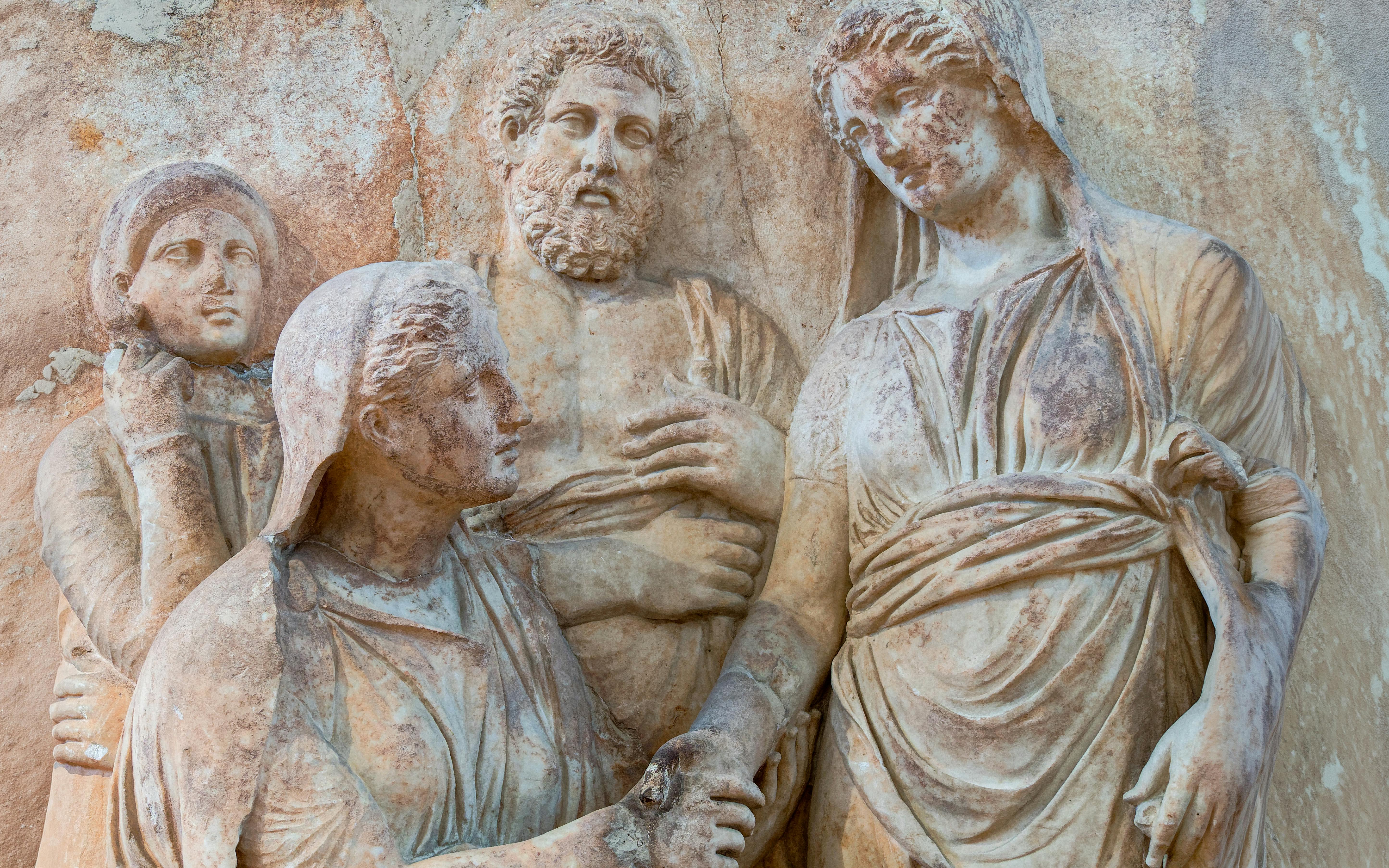 Grieving family depicted on Keramikos burial stele, National Archaeological Museum.