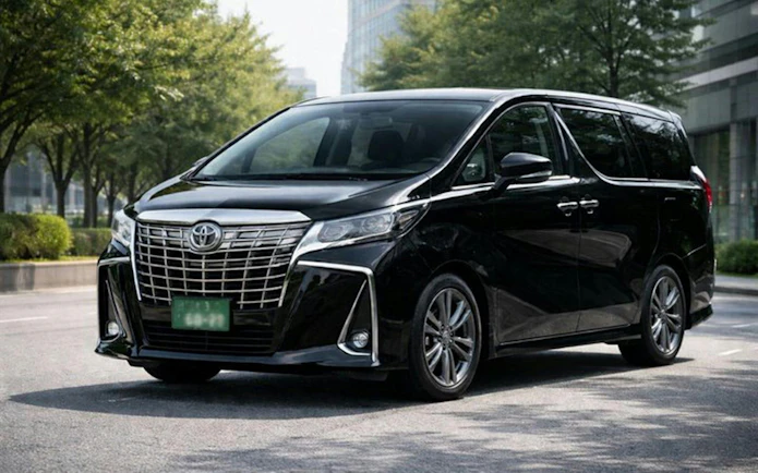Toyota black vehicle for Tokyo night car charter to Daikoku Parking, Rainbow Bridge, Tokyo Tower.