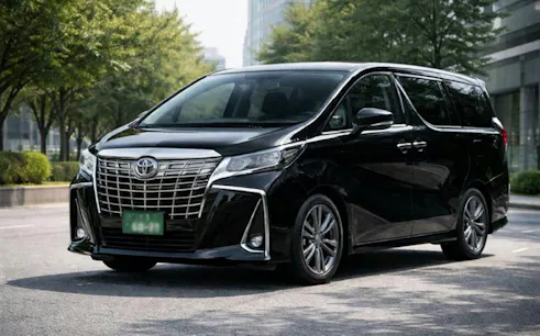 Toyota black vehicle for Tokyo night car charter to Daikoku Parking, Rainbow Bridge, Tokyo Tower.
