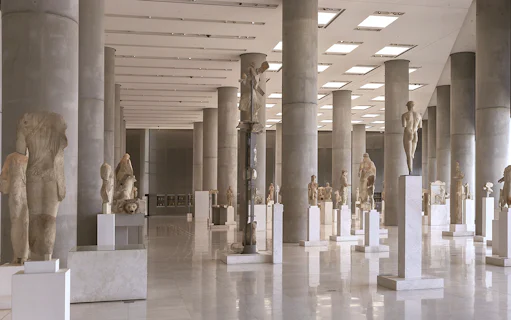 Statues displayed in the Acropolis Museum, Athens, Greece.