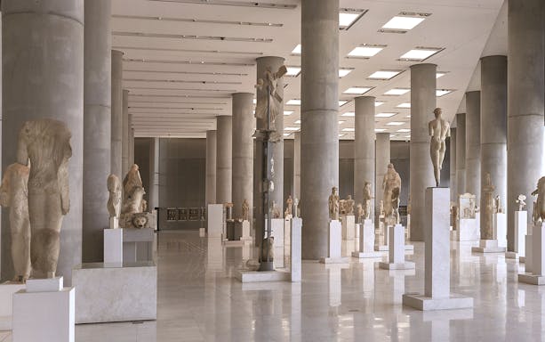 Statues displayed in the Acropolis Museum, Athens, Greece.
