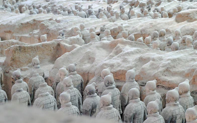 Terracotta Warriors in excavation pit at museum near Chengdu.