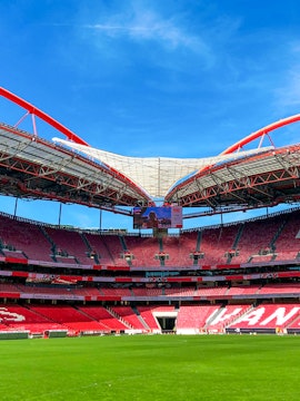 Benfica Stadium exterior with museum entrance in Lisbon, Portugal.