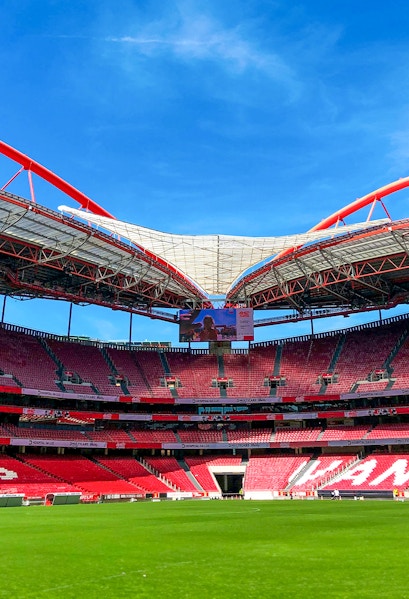 Benfica Stadium exterior with museum entrance in Lisbon, Portugal.