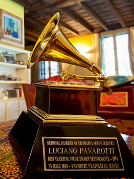 Luciano Pavarotti's Grammy award displayed at his House Museum.