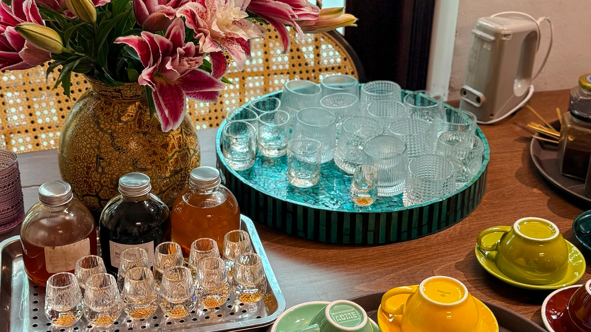 Traditional Vietnamese coffee ingredients and glassware setup in Hanoi class.