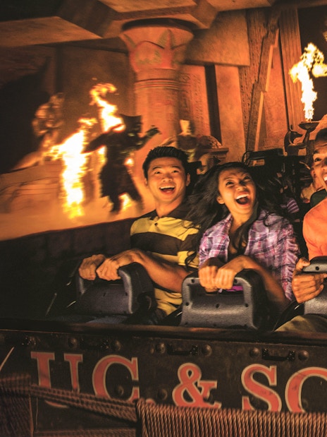 Guests enjoying a thrilling ride at Universal Studios Resort in Orlando, Florida.