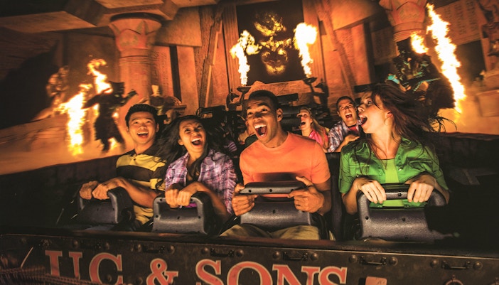 Guests enjoying a thrilling ride at Universal Studios Resort in Orlando, Florida.
