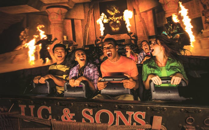 Guests enjoying a thrilling ride at Universal Studios Resort in Orlando, Florida.
