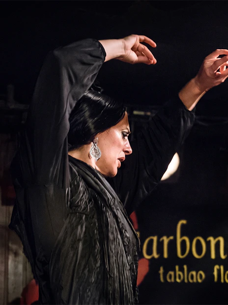 Flamenco dancer performing at Tablao LAS CARBONERAS in Madrid.