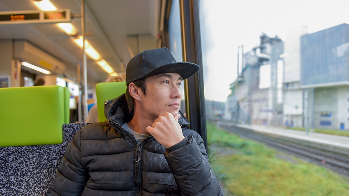 Passenger on train from Zurich Airport to Zurich Central.