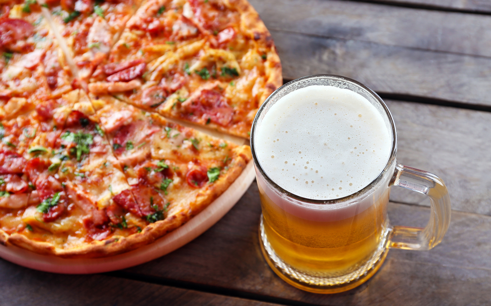 Pork Pizza with beer